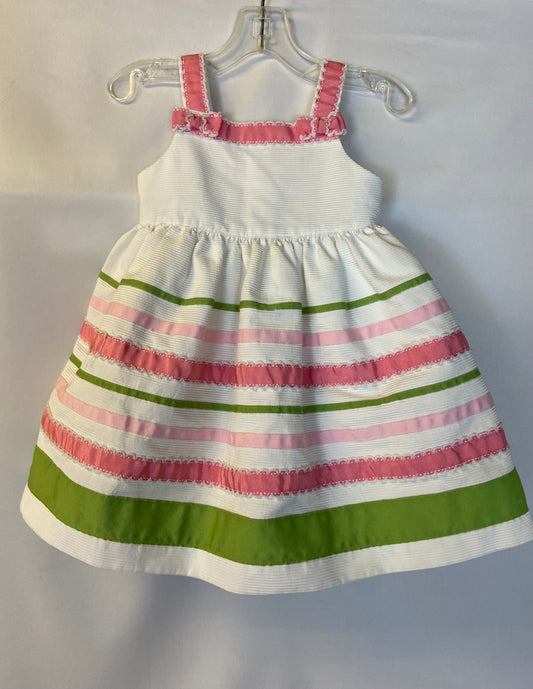 Gymboree Size 12-18 Months White Dress with Green and Pink Trim