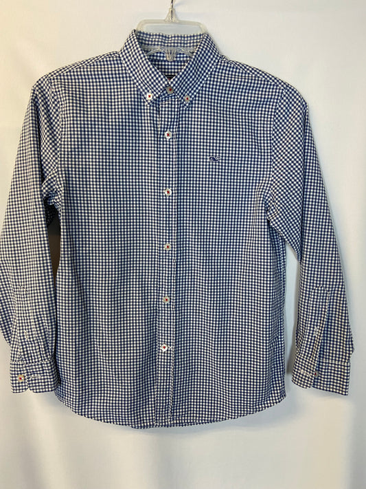 Vineyard Vines Small (8-10) Boy's Blue and White Checked Cotton Shirt