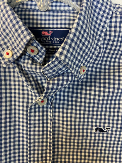 Vineyard Vines Small (8-10) Boy's Blue and White Checked Cotton Shirt