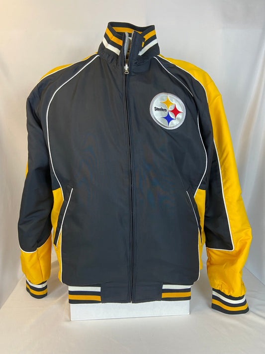 NFL Size L Black & Gold Pittsburgh Steelers Reversable Bomber Jacket