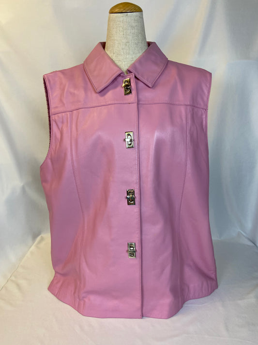 Lisa International Size XL Light Pink Leather and Knit Vest