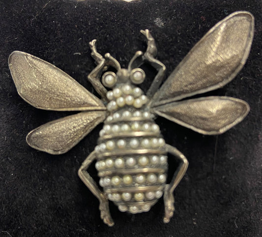 Seed Pearl Silvertone Bug Vintage Brooch
