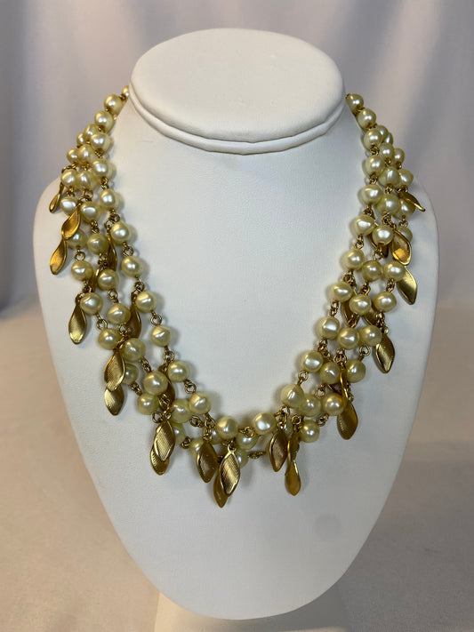 Avon Faux Pearl Goldtone Vintage Triple Strand Necklace