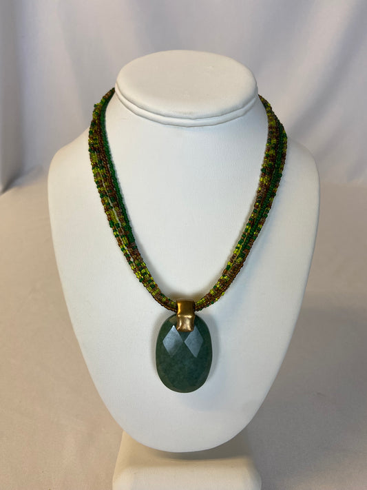 Chico's Dark Green Faceted Stone Pendant Multi Strand Necklace