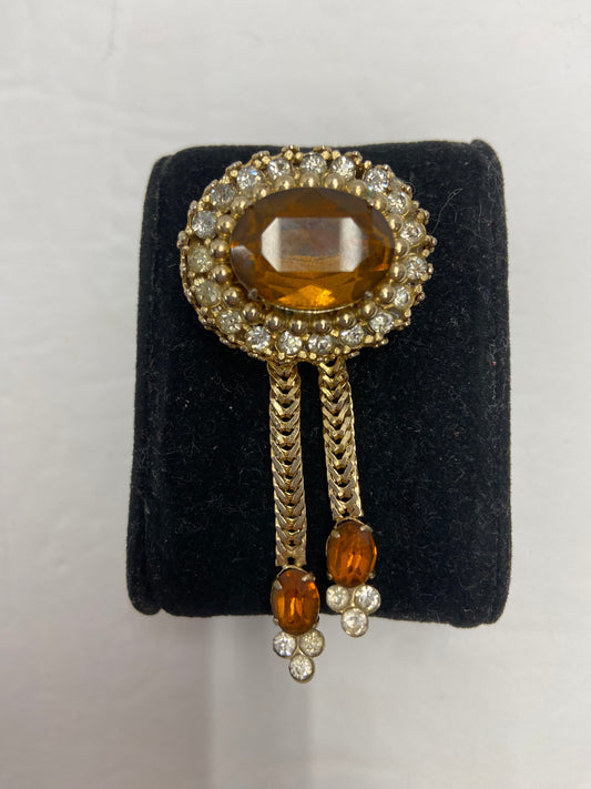 Coro Vintage Amber Faceted Oval Goldtone Brooch