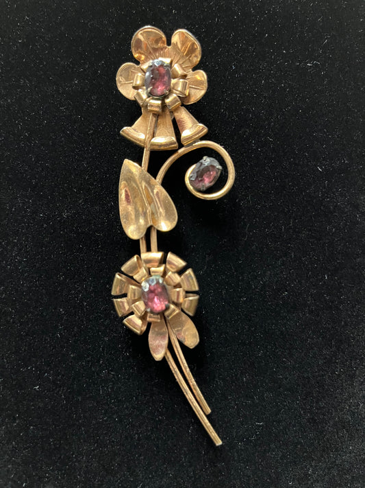 Sterling Silver Vermeil Vintage Double Flower Pin