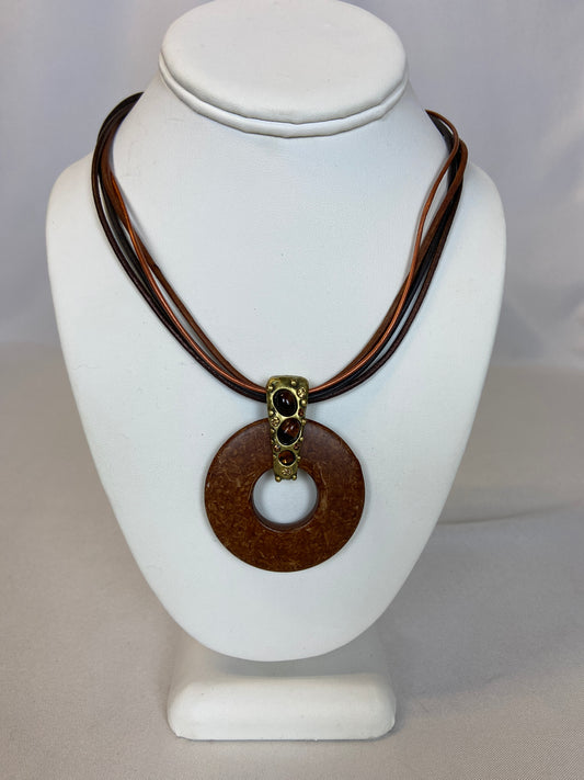 Chico's Wooden Look Multi Stranded Pendant Choker Necklace