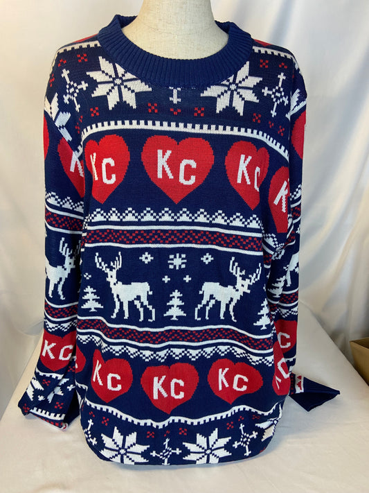 Charlie Hustle Size XXL KC Heart Argyle Holiday Sweater NWOT