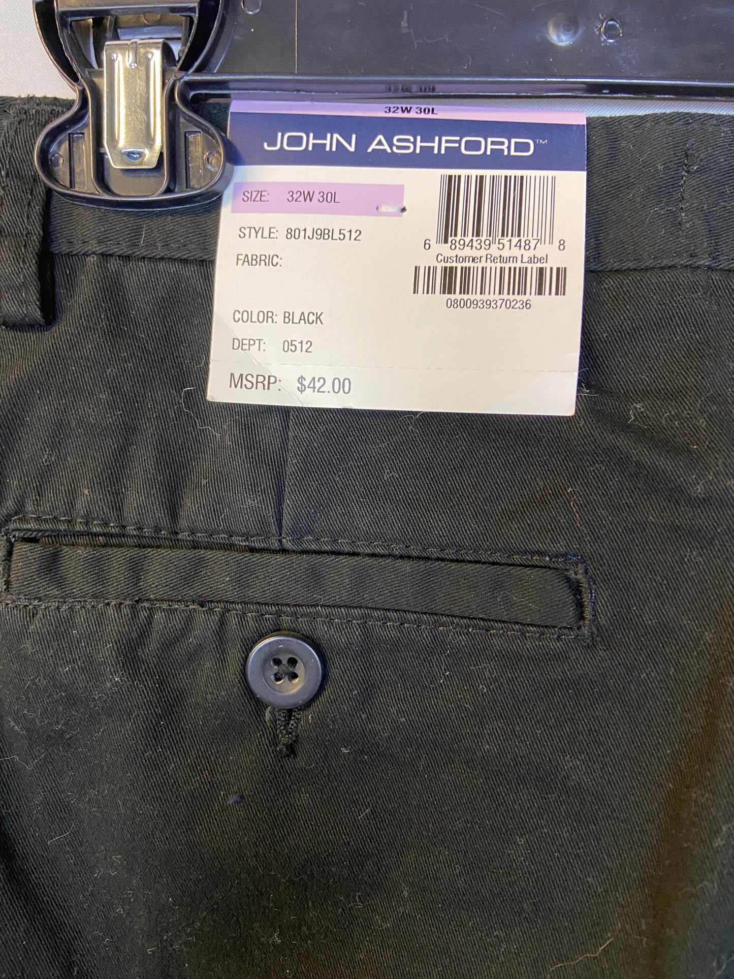 John Ashford Size 32/30 Black Cotton Slacks NWT