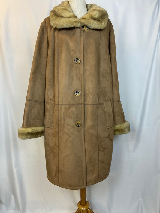 Gallery Woman Size 2X Tan Suede and Faux Fur Coat