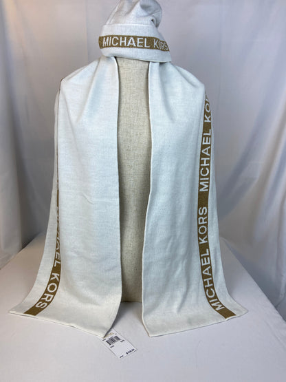 Michael Kors Hat & Scarf Set, Creme with Gold Accents NWT