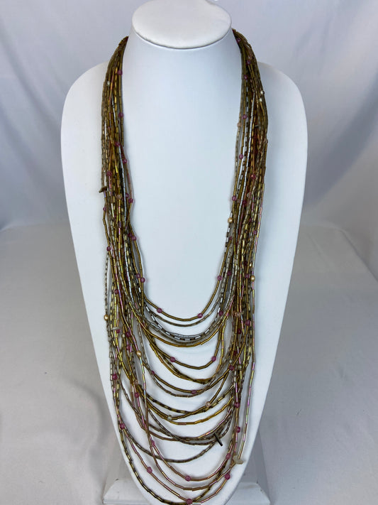 Chico's Vintage Multi Stranded and Draped Metallic Bead Necklace