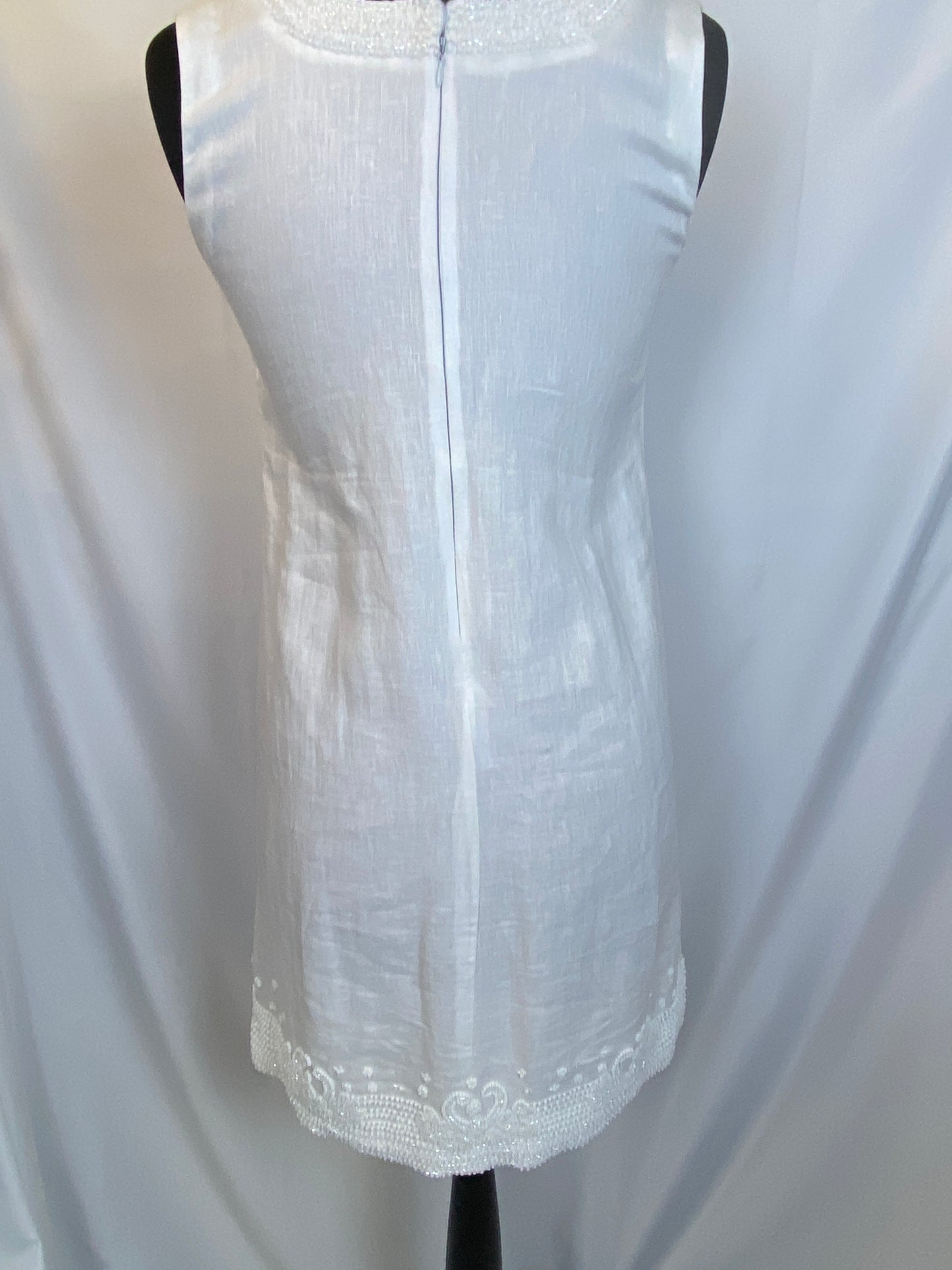 Bella Tu by Gopi Vaid Size 6 Ivory Beaded Linen Dress