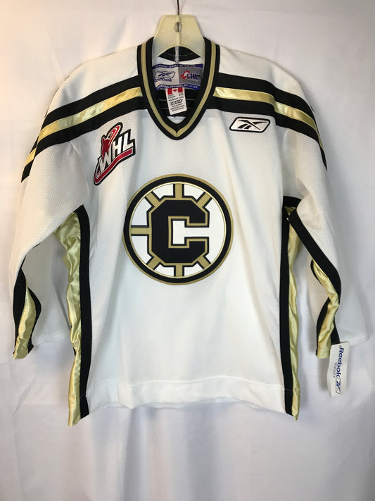 Reebok Youth Large White with Black and Gold Trim Hockey Jersey