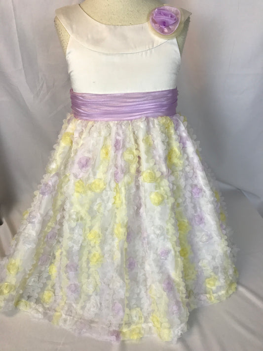 Bonnie Jean Size 5 Cream, Lavendar and Yellow Special Occasion Dress