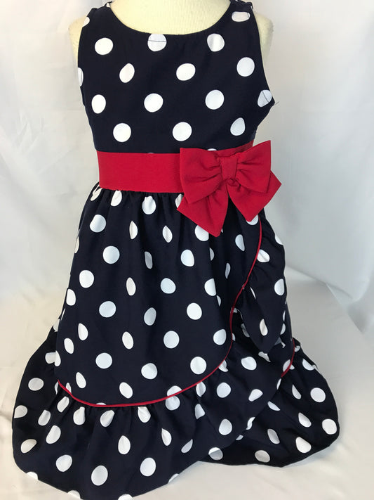 Bonnie Jean Size 8 Navy, Red and White Polka Dot Dress